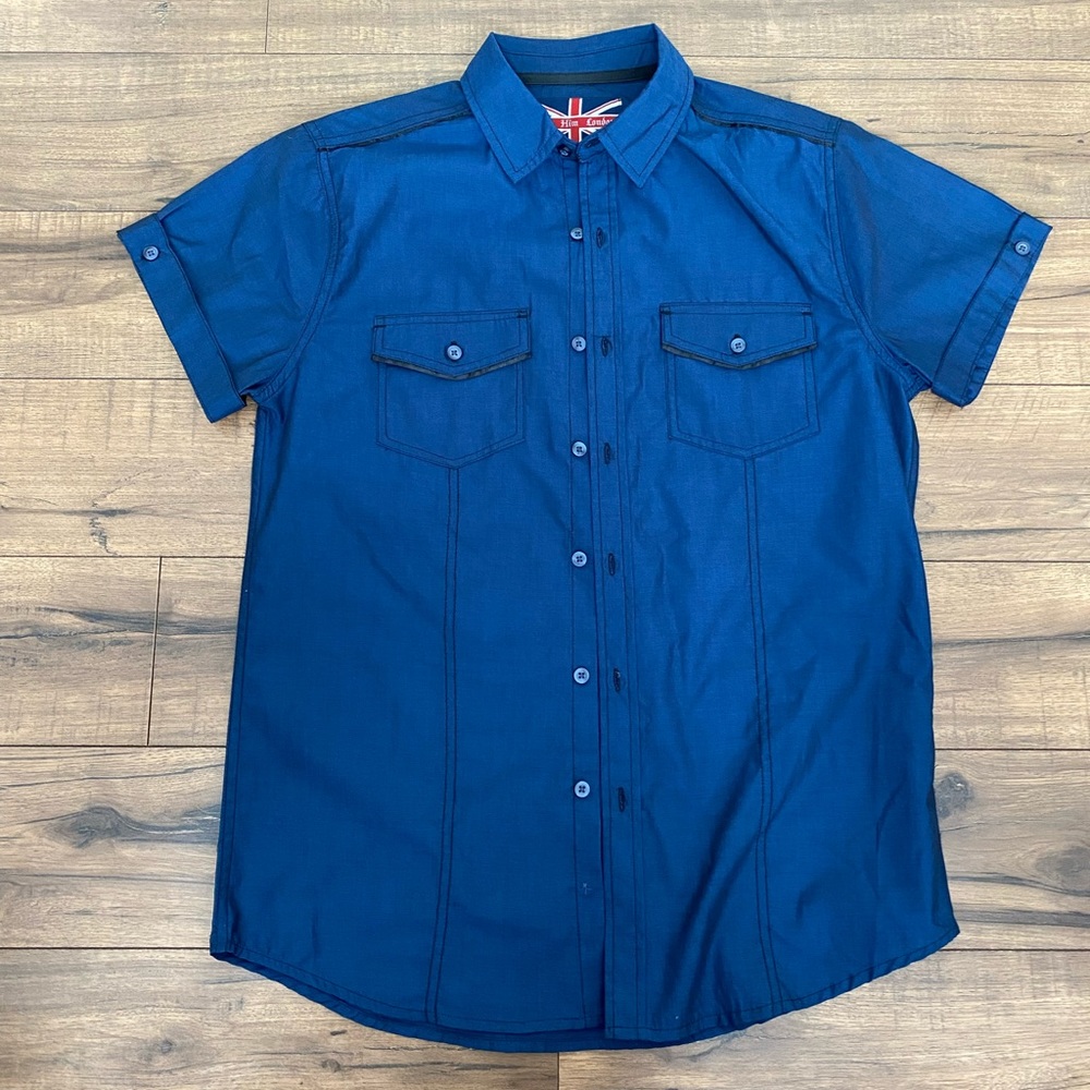 Men's Blue Button up tee by For Him London